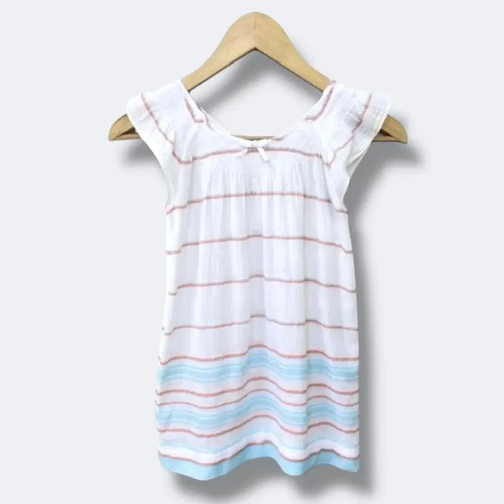 Janie and Jack Dress Girls 5 White Stripe Gauze Flutter Sleeve Beachy